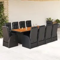 Set da Pranzo da Giardino 11 pz con Cuscini in Polyrattan Nero 3277652