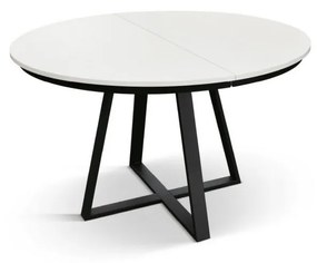 Tavolo rotondo PANTELLERIA in legno effetto bianco frassinato con base a X in metallo antracite, allungabile ⌀120 cm &#8211; ⌀170 cm