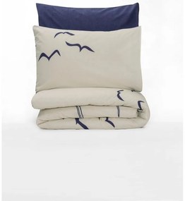 Set copripiumino e federa blu/color crema in cotone renforcé per letto singolo 140x200 cm Larum – Mijolnir