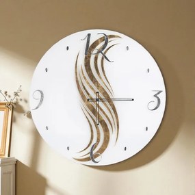Orologio da Parete Rotondo SOFFY Ř 65 cm - Vetro Bianco e Onde Oro