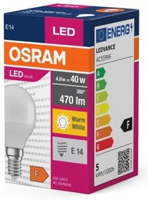 Lampadina LED P40 E14/4,9W/230V 2700K - Osram