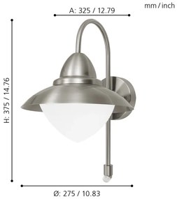 EGLO 87105 - Applique da esterno con sensore SIDNEY 1xE27/60W