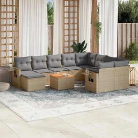 Set Divano da Giardino 11 pz con Cuscini Beige Misto Polyrattan