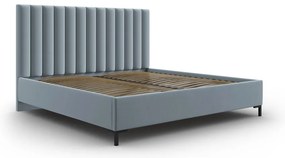 Letto matrimoniale imbottito blu chiaro con contenitore con griglia 160x200 cm Casey - Mazzini Beds