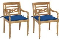 Sedie Batavia 2 pz con Cuscini Blu Reale in Massello di Teak 3062137