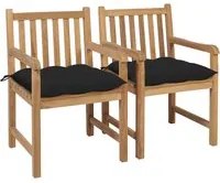 Sedie da Giardino 2 pz con Cuscini Neri in Massello di Teak cod mxl 45103