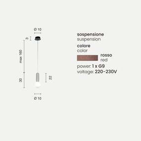 Lampada a sospensione ROCK in cemento Rosso e vetro soffiato D10 cm 1 Luce