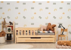 Letto da bambini estraibile di colore naturale con contenitore con rete inclusa 80x200 cm CP – Adeko