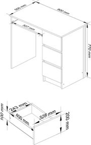 Scrivania 90x50 Con 3 Cassetti Laterali A Destra Artika Bianca