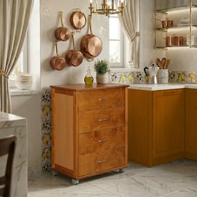 Cassettiera con ruote ICON 58X83h cm in Legno di Faggio a 4 Cassetti Rovere