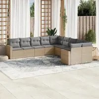 Set Divano da Giardino 10 pz con Cuscini Beige in Polyrattan 3251846