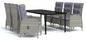 Set da pranzo da giardino 7 pz con cuscini grigio e nero