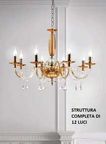 Lampadario cecilia 12 luci vetro e cristallo ambra e trasparente at...