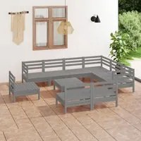 Set Salotto da Giardino 10 pz in Legno Massello di Pino Grigio 3083061