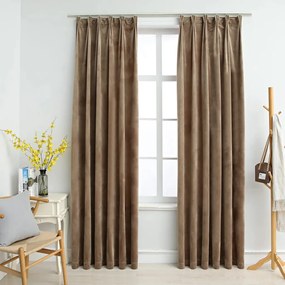 Tende Oscuranti Con Ganci 2 Pz Beige İn Velluto 140x175 Cm /