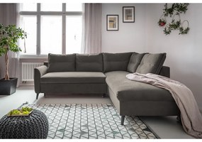 Divano letto angolare in velluto grigio scuro L, angolo destro Stylish Stan - Miuform