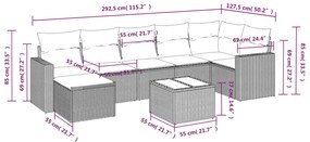 Set divano da giardino 8 pz con cuscini grigio in polyrattan