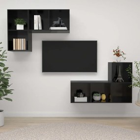 Mobile Tv A Parete 4 Pz Nero Lucido İn Truciolato /