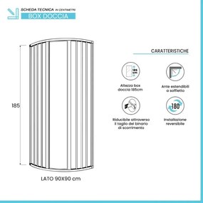 Box doccia 90x90 circolare a soffietto in PVC bianco apertura centrale e chiusura calamitata Teti
