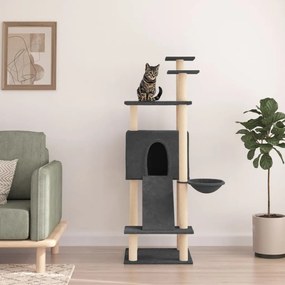 Albero per gatti con tiragraffi in sisal grigio scuro 153 cm