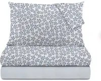 Completo letto matrimoniale fiori azzurri in flanella