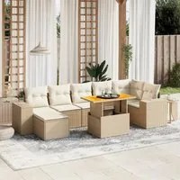 Set Divano da Giardino 8 pz con Cuscini Beige in Polyrattan 3275935