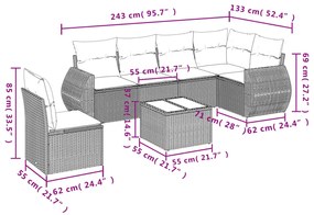 Set divani da giardino 7 pz con cuscini beige in polyrattan