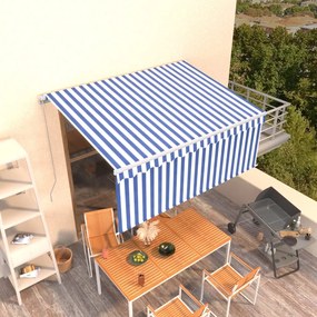 Tenda Sole Retrattile Manuale Con Parasole 3,5x2,5 M Blu Bianco /