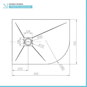 Piatto doccia resina 70x90 semicircolare sinistro bianco pietra filo pavimento Loren