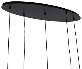 Lampadario ovale nero con vetro oro e fumé 5 luci - Zuzanna