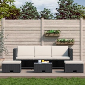 Set divani da giardino 4 pz con cuscini in polyrattan nero