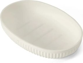 Set accessori bagno 3 pz con dispenser portaspazzolino e portasapone bianco crema cannettato Arizona