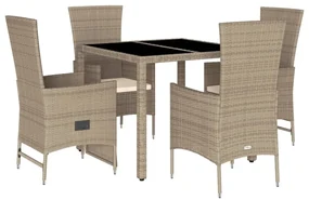 Set da pranzo da giardino 5 pz con cuscini beige in polyrattan