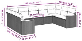 Set Divani da Giardino 9 pz con Cuscini Nero in Polyrattan