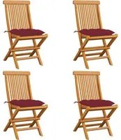 Sedie da Giardino con Cuscini Rosso Vino 4 pz Massello di Teak 3062592