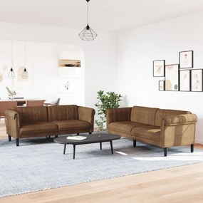 Set Di Divani 2 Pz Marrone İn Velluto /