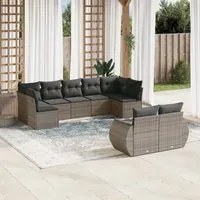 Set Divano da Giardino 9 pz con Cuscini Grigio in Polyrattan 3221819