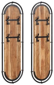 Appendiabiti Da Parete Con 4 Ganci 2pz Legno Massello Acacia /