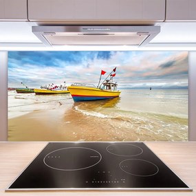 Pannello cucina paraschizzi Paesaggio del mare della spiaggia della barca 100x50 cm