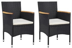 Set da pranzo per giardino 3 pz con cuscini polyrattan nero