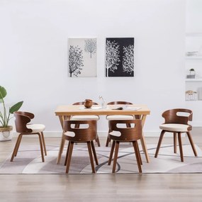 Sedie Da Pranzo 6 Pz Crema İn Legno Piegato E Similpelle /