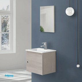 Mobile Bagno Sospeso "Si 50" Da 50 Cm Composto Da Un'Anta Lavabo E Specchio Finitura Rovere Chiaro