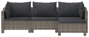 Set divani da giardino 4 pz con cuscini in polyrattan grigio