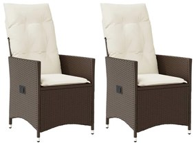 Sedie reclinabili giardino 2pz con cuscini marrone polyrattan