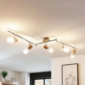 Lindby Faretto da soffitto Christoph, 130 cm, a 4 luci, legno, vetro