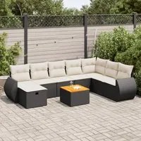 Set Divani da Giardino 9 pz con Cuscini Nero in Polyrattan 3325857