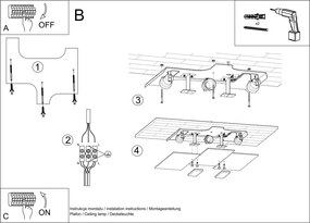 Plafoniera da Soffitto 3xE27 FABIANO in Acciaio e Vetro