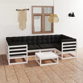 Set divani da giardino 7 pz con cuscini massello di pino bianco