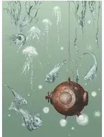 Edmond Petit Carta da parati Nautilus/ Méduses/ Nénuphars - Nautilus droit - Aqua