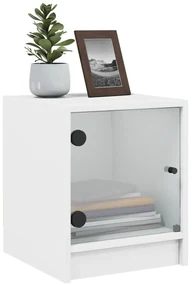 Comodini con ante in vetro 2pz bianco 35x37x42 cm